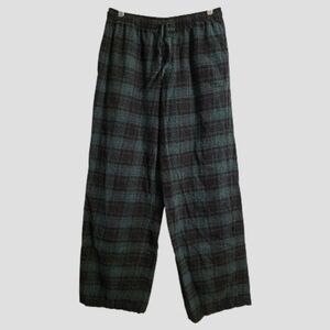 SKIMS Flannel Pants Women's Small Green Buffalo Plaid Wide-Leg Lounge Sleepwear